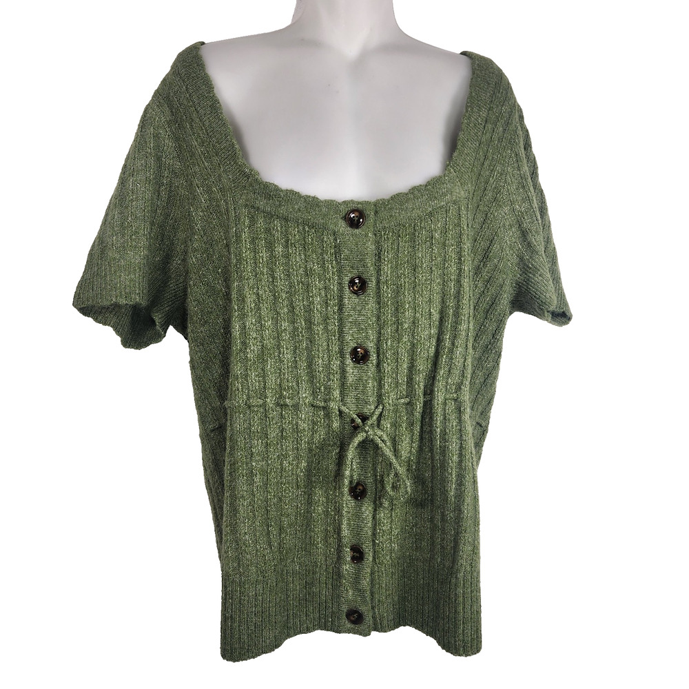 Torrid Women Vegan Cashmere Pullover Square Neck Sweater 2X NWT Green Drawstring